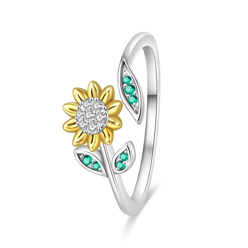2026 New Original 925 Sterling Silver Shining Sunflower Ring For Women Fit Wedding Party Jewelry Gifts