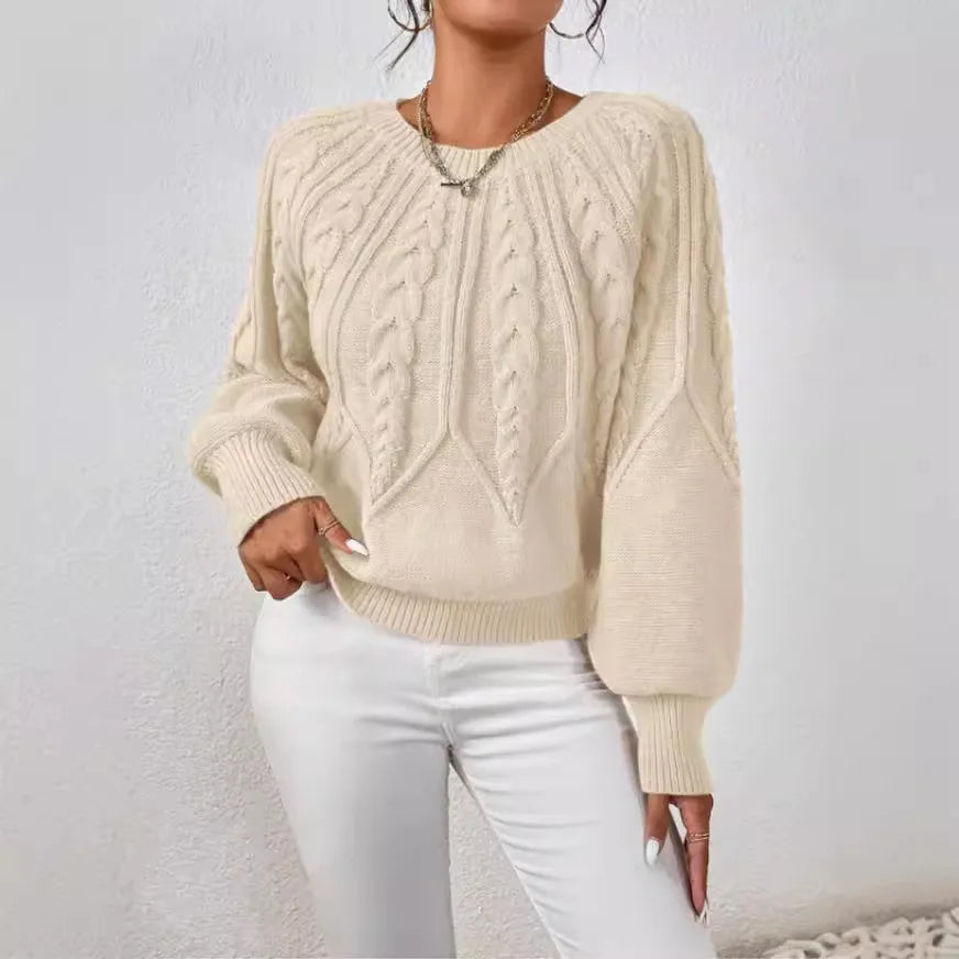 2025 Autumn/Winter New Women's Solid Color Cable Knit  Pullover Sweater Basic Soft Sweaters For Women Jacquard Tops