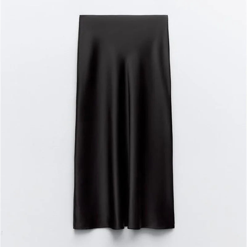 2026 Women Simple Casual Long Skirt Spring Summer Elastic High Waisted A-Line Skirts Woman Elegant Streetwear Satin Skirts Lady