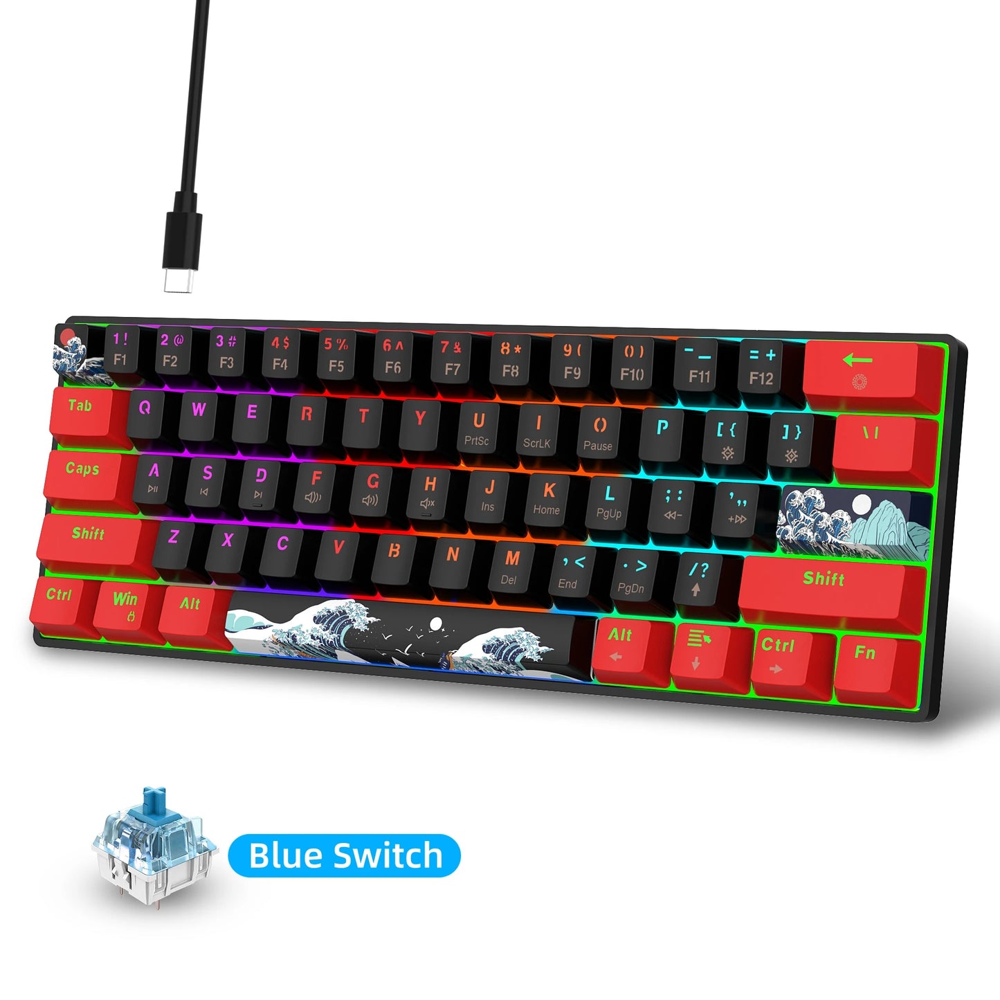 Compact 60% Mechanical Gaming Keyboard With, 61 Keys Compact Gaming Keyboard With Blue Switch