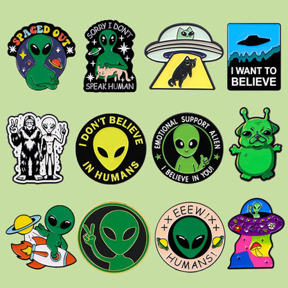 Funny Alien Enamel Pin Cartoon UFO Bigfoot Brooches for Clothes Badges on Backpack Bags Collar Hat Badge Lapel Pins Jewelry Gift