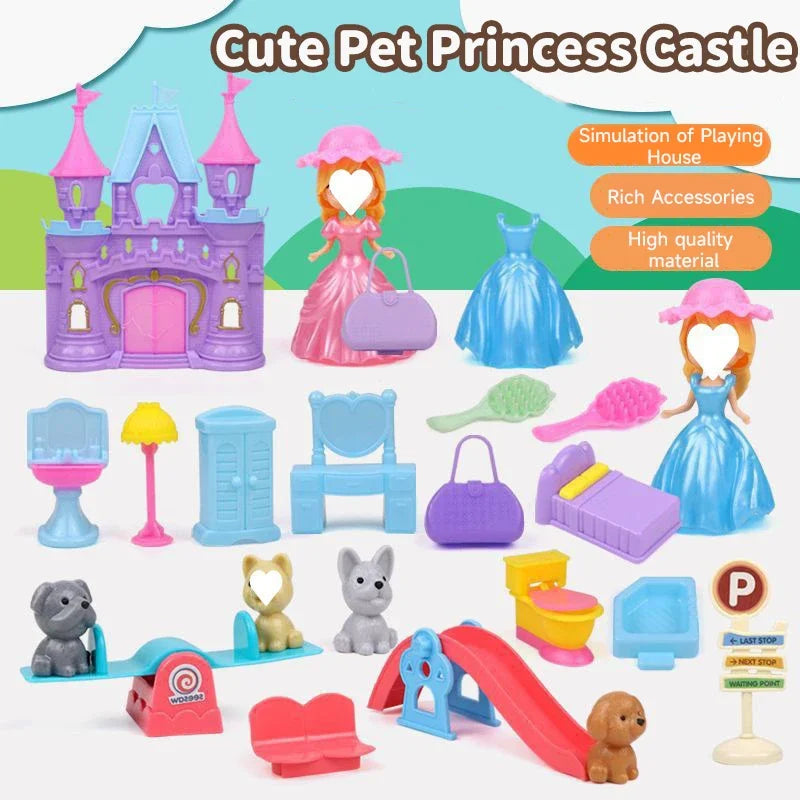 Dog Doll Set Puppy Pretend Play Toys Children Play House Accessories Pet House Scene Games Toys Kids Sensory Dog Pet Basket Toys
