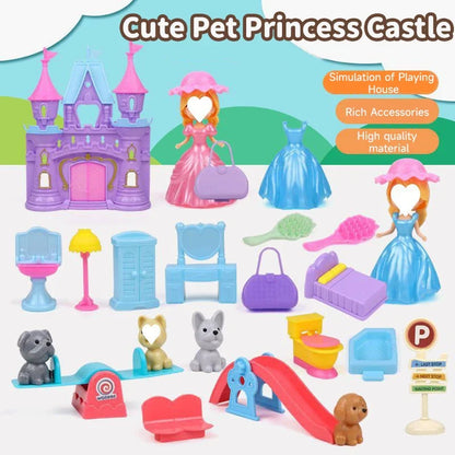 Dog Doll Set Puppy Pretend Play Toys Children Play House Accessories Pet House Scene Games Toys Kids Sensory Dog Pet Basket Toys