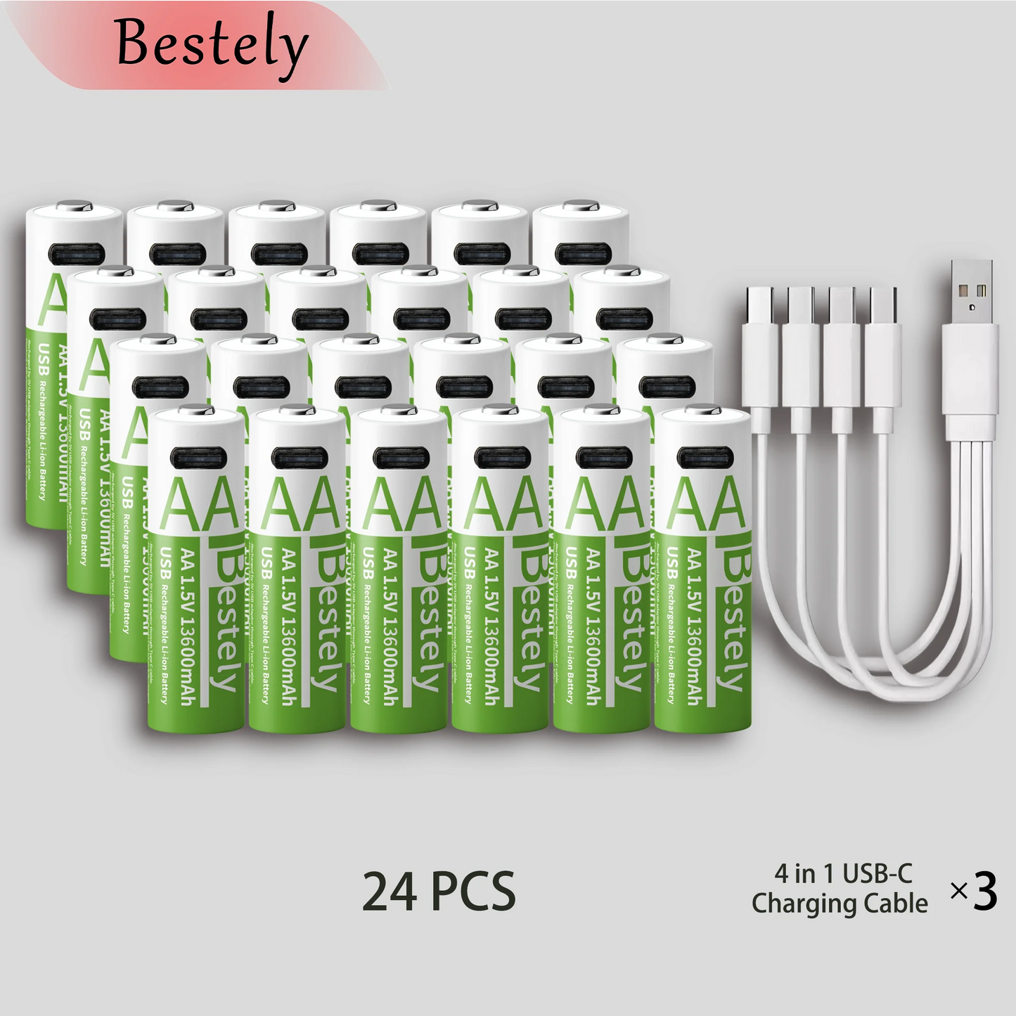 New 1.5V AA 13600mAh Rechargeable Lithium Battery Fast Charging Li-ion Akku High Capacity Batteries with USB-C Cables for Free