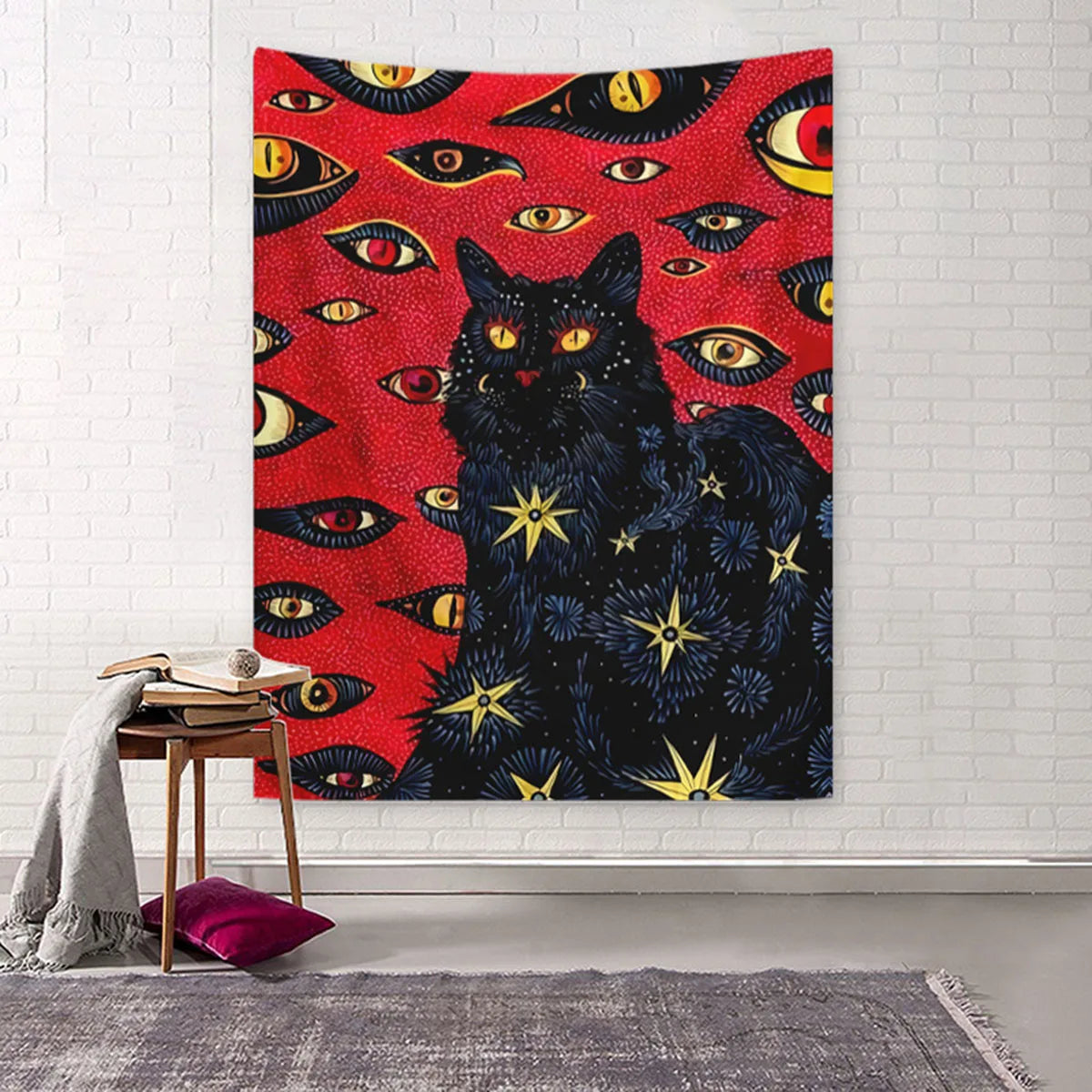 Cat Coven Tapestry Printed Witchcraft Hippie Wall Hanging Bohemian Wall Tapestry Mandala Wall Art Aesthetic Room Decor Decor