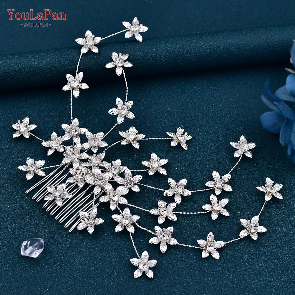 YouLaPan Crystal Leaves Hair Comb Bridal Wedding Hair Accessories Handmade Fashion Woman Rhinestone Flower Headwear HP621