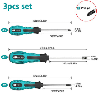 3-piece Phillips screwdriver set (4mm + 5mm + 6mm), for home installation and disassembly, and for vehicle screws.