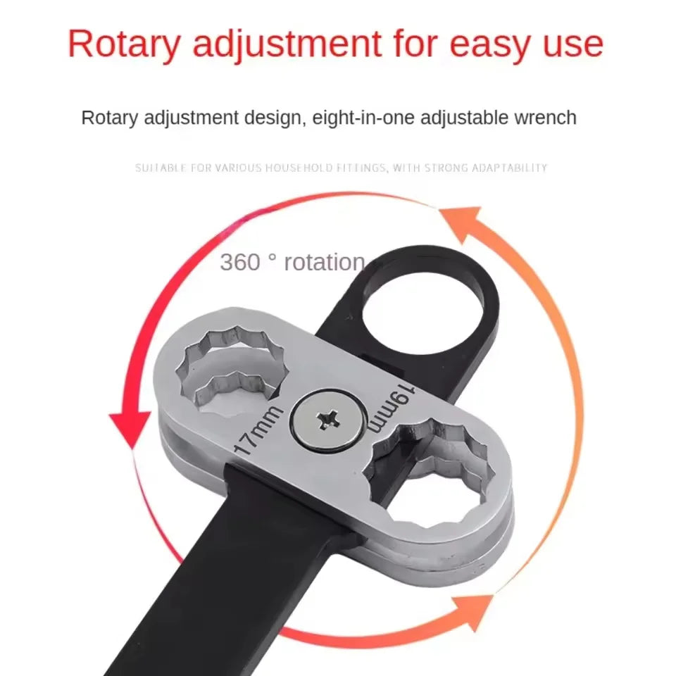 ‌360° Rotatable 8-in-1 Adjustable Wrench with Dual Hex/Open Ends – Ergonomic Grip for Professional Automotive & Industrial Use‌