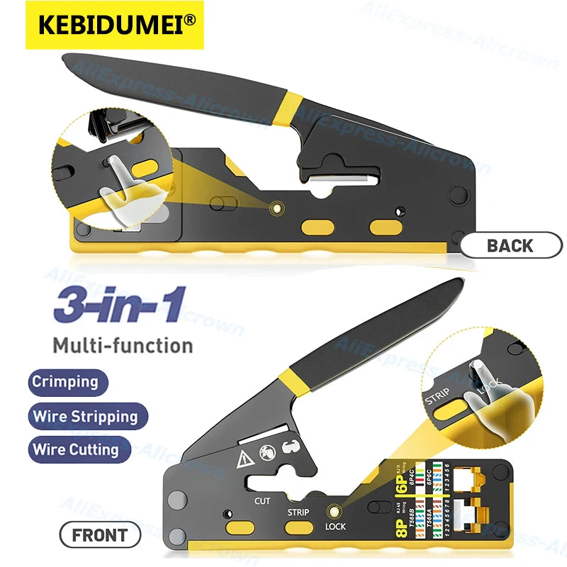 RJ45 Crimp Tool Pass Through Ethernet Crimping Tool for Cat6 Cat5 Cat5e Cutting Peeling Tool Wire Cutter Crimper Connectors