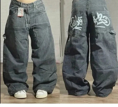American New Fashion Old Washed Loose Jeans Women Y2K Hip Hop Harajuku Casual Joker Gothic High-waisted Wide-leg Trousers