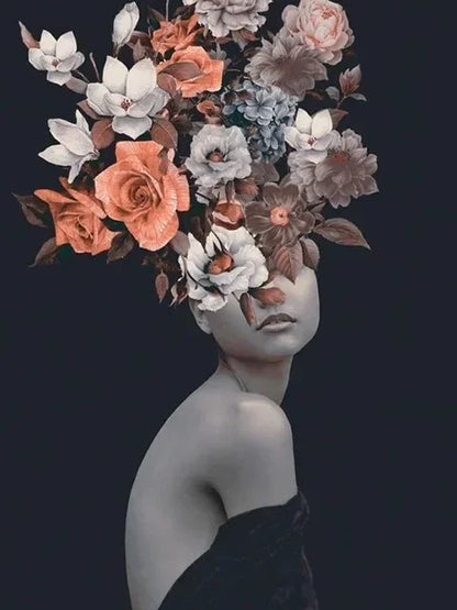 Canvas Painting Wall Art Women and Flowers Abstract Print the Girl with Flowers on Her Head Surrealism Imagine Poster Room Decor