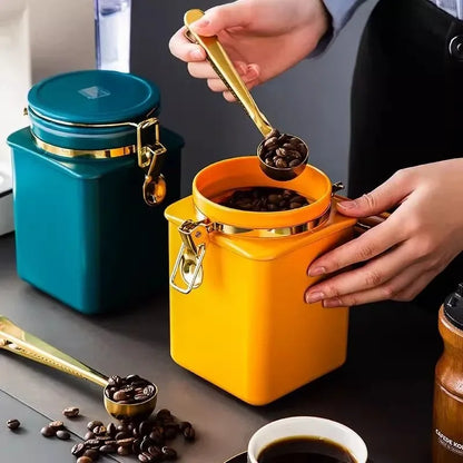 1.1L Storage Bottle Coffee Powder Sugar Container Airtight Can Holder Canister with Valve Household Food Storage Container