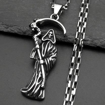 Holy Saint Death Santa Muerte Grim Reaper Necklace for Men Stainless Steel Silver Color Male Chain Necklaces Jewelry Gift