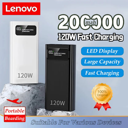 Lenovo 120W Fast Charging Power Bank 200000mAh Super Large Capacity Outdoor Powerbank With LED Digital Display For Mutly Device