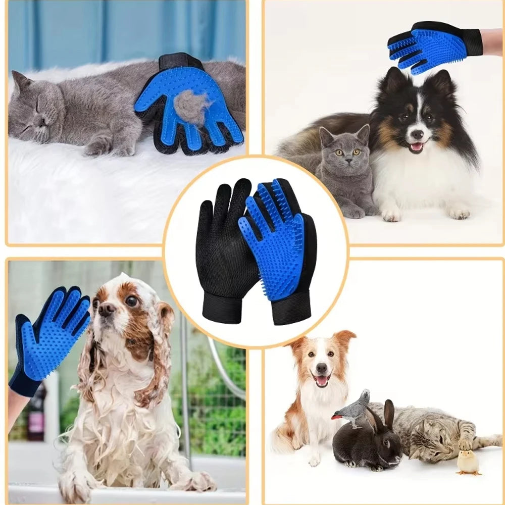 Pet Grooming Gloves Set for Dogs Cats Silicone Massage Hair Removal Deshedding Bathing Bonding Massage Glove Hair Remove Brush