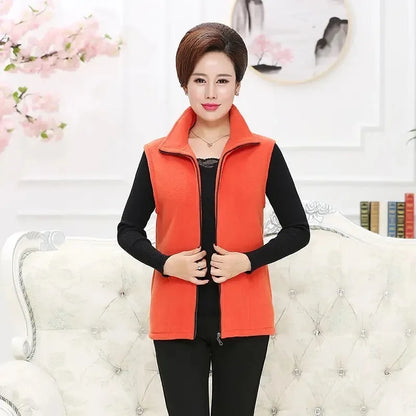 Autumn Winter Women Fashion Stand Up Polar Fleece Vest For Women's Solid Warm Lady Sleeveless Jacket