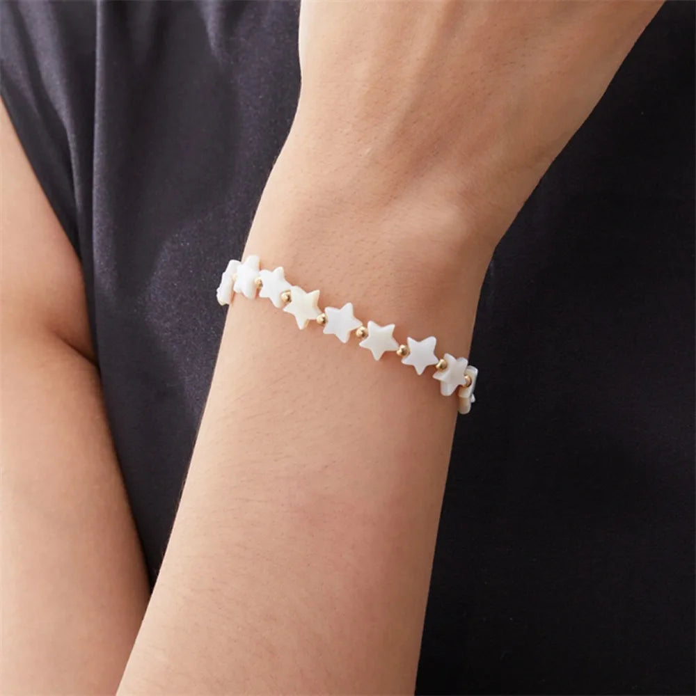 Fashion Cute Shell Heart-shaped Five-pointed Star Wax Rope Beaded Bracelet for Women Bohemia Sunmer Beach Jewelry Accessory Gift