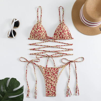 2024 Luxury Bikini Set Women Sexy Swimsuit High Cut Bandage Bikini Set Bathing Suit With Tassels Summer Brazilian Biquini
