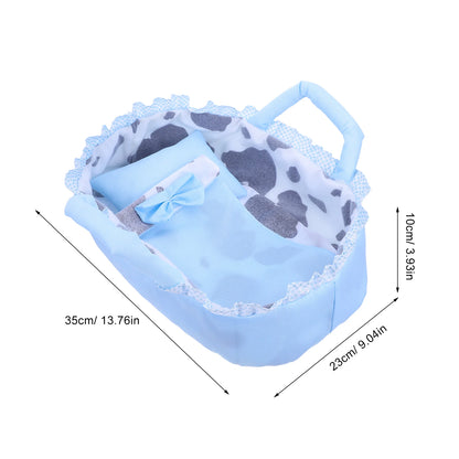 Baby Bassinet 35Cm Blue Handheld Cradle Carrier For Dollhouse Play Mini Crib Bed Reborn Accessories Kids Pretend