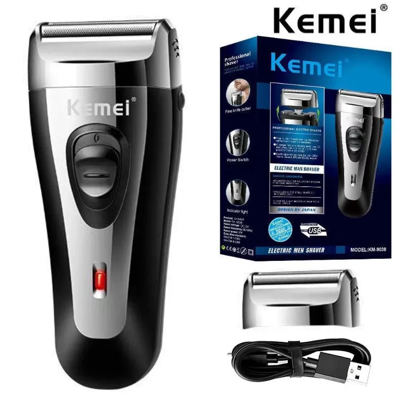 KM-9038 Powerful Rechargeable Shaver For Men Foil Electric Shaver Beard Head Shaving Electric Razor Facial USB with extra mesh
