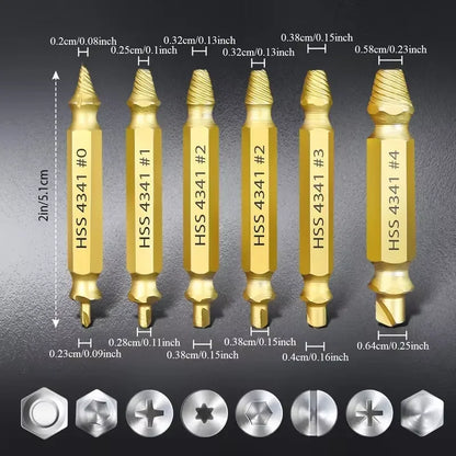 6pc HSS Extractor Double Head Screw Slide Tooth Removal Screwdriver Screwdriver Bit Broken Wire Tool Set
