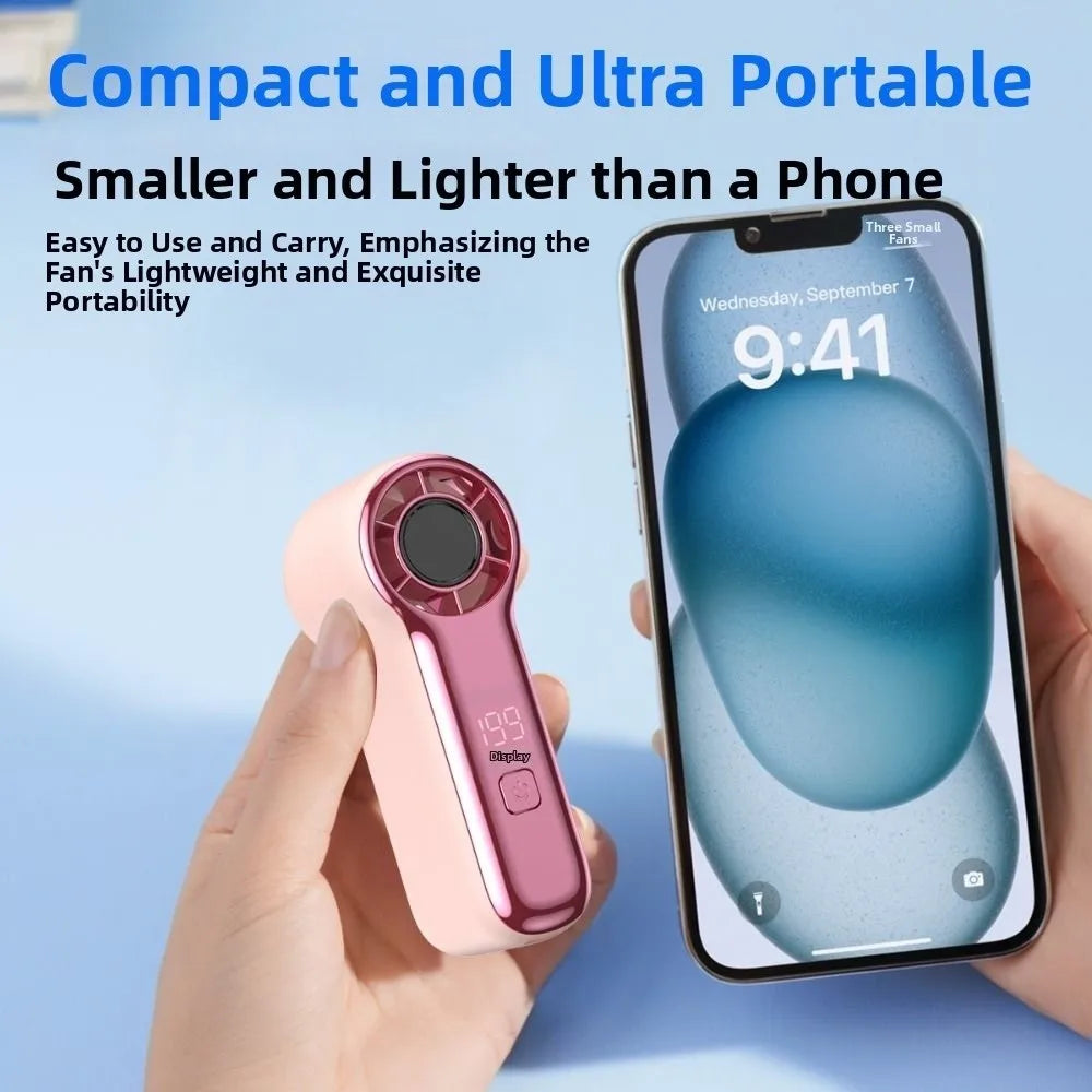 Portable LED Display Mini Handheld Fan USB Rechargeable High-speed Fan Strong Wind Cooling Fan Outdoor Travel Use