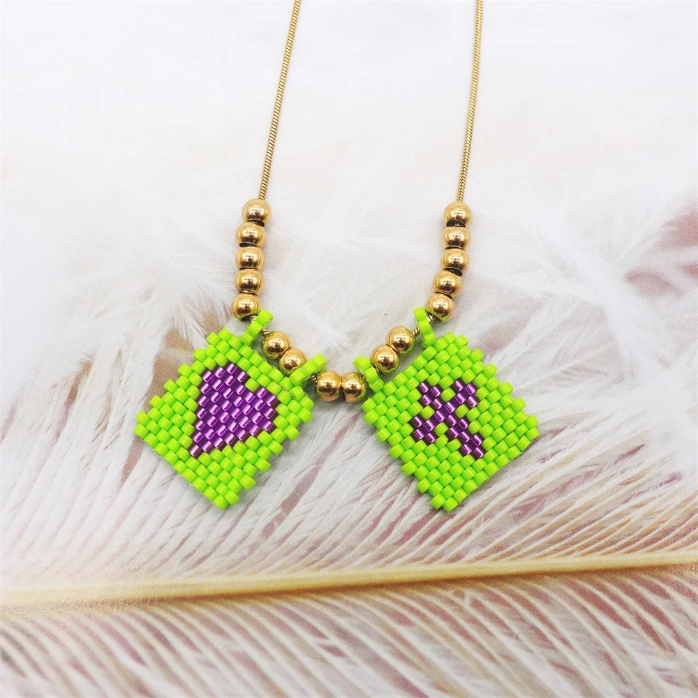 ZHONGVI Scapular Necklace Miyuki Heart Cross Adjustable Necklace Lady Necklace Stainless Steel Bead Necklace Jewelry