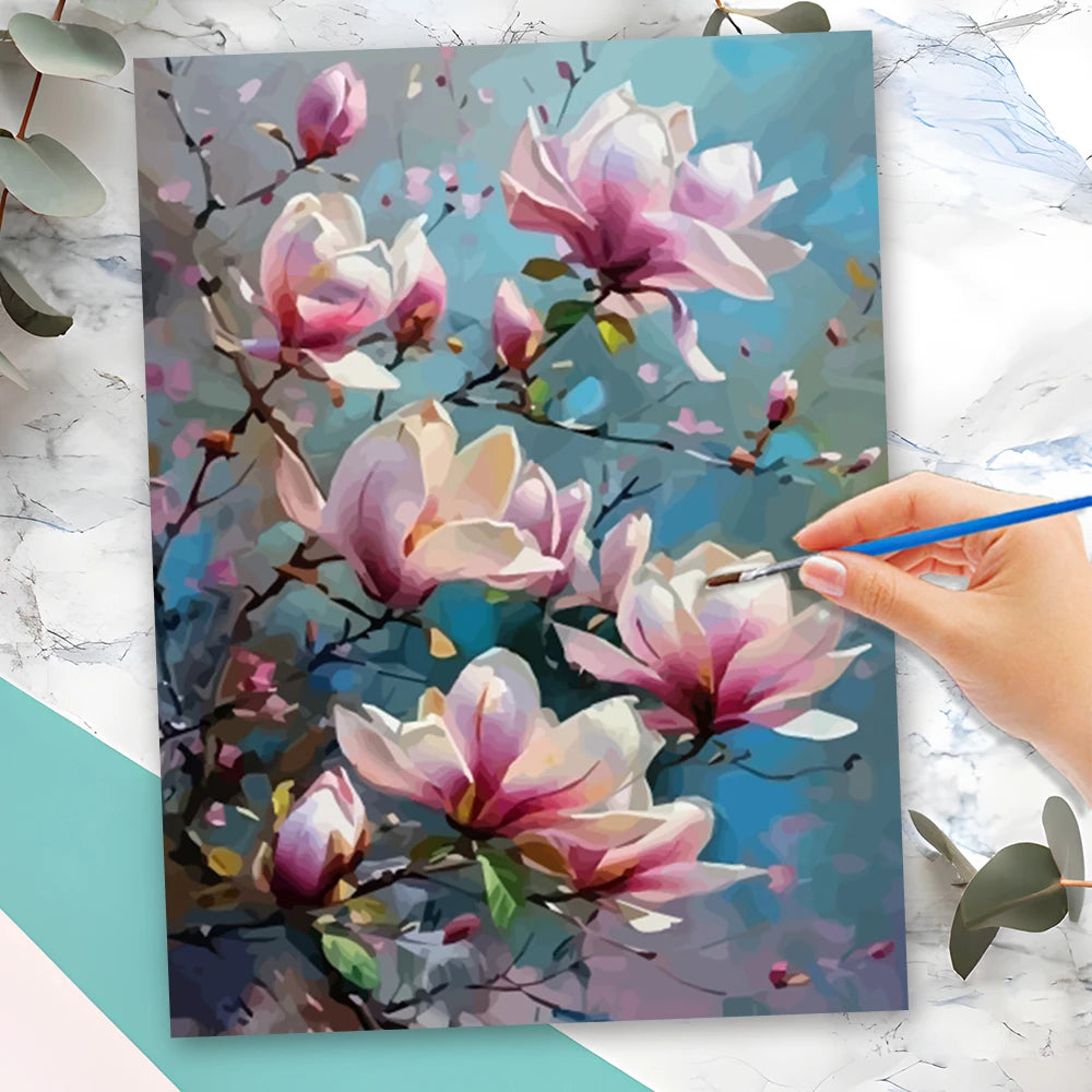 Momoart Picture By Numbers with Frame Flower DIY Painting By Number Framed Peach Blossom on Canvas Decor for Home HandPainted