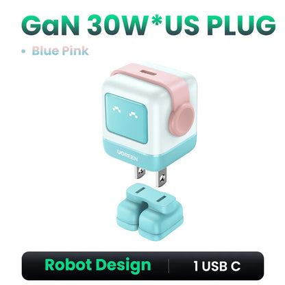 【US-Stecker】UGREEN 65W 30W GaN-Ladegerät im Roboter-Design mit PD3.0-Schnellladefunktion, QC4.0, 3.0 und PPS für iPhone 17, 16, 15 Pro, MacBook, Laptop und Tablet