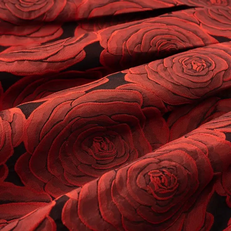 Wine Red Floral Vintage High Waist Ball Gown A-line Loose Women's Skirt Knee-Length Long Skirts For Women Clothing Fashion 2025