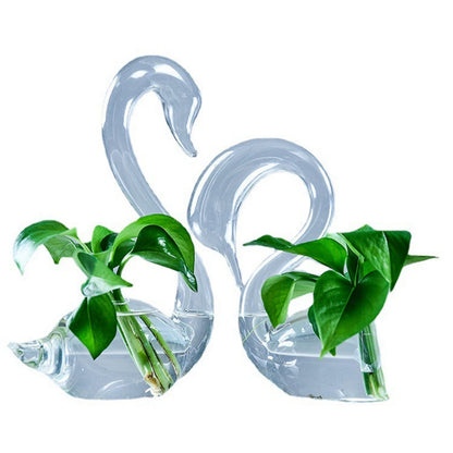Transparent Glass Swan Shape Flower Vase Cute Glass Tabletop Vase Floral Plant Pots Terrarium Container Home Wedding Decor