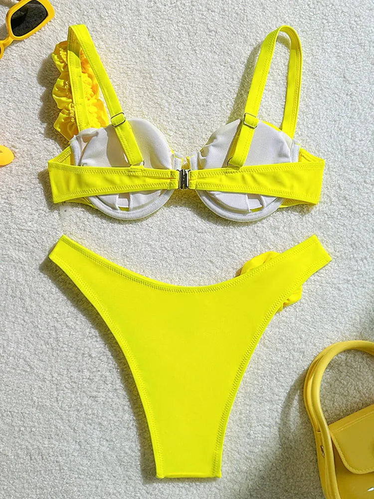 2025 New Sexy Bikini Set Women Swimsuit 3d Flower Strap Swimwear Push Up Thong Bathing Suit Underwire Biquini 2 Piece Beachwear