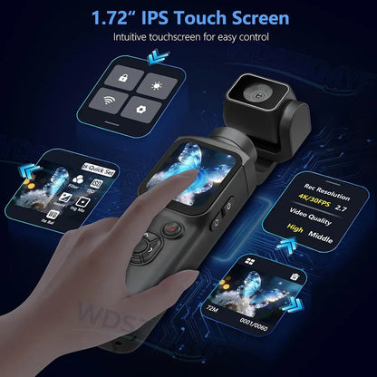 New Real 4K Action Camera With 330° Face Tracking Gimbal Stabilizer 75MP Pixels WiFi Function Pocket Gimbal Camera for Vlog