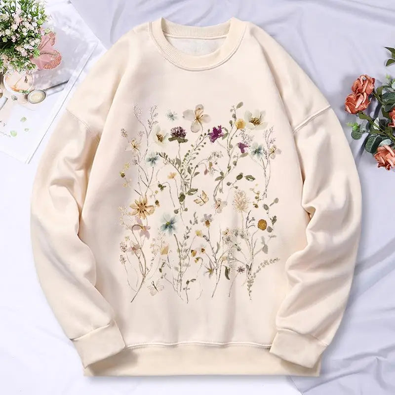 Beautiful Flower Clusters Printed Sweatshirt Women Harajuku Comfortable Hooded Fashion Soft Hoodies Autumn Fleece Warm Clothes
