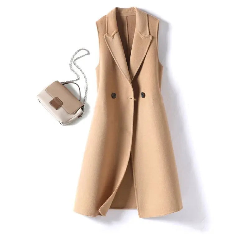 2025 Spring Autumn New Wool Vest Women Coat Sleeveless Oversized Tops  Casual Waistcoat Korean Black Woolen Outwear Female