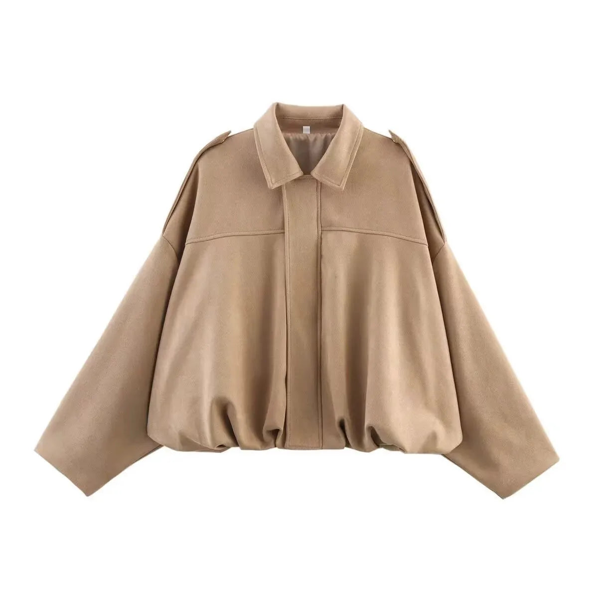 PRINTKAOIR Women's Bomber Jacket Lapel Long Sleeve Zipper Suede Jacket Women High Street Cropped Racing Jackets Coats Outerwears