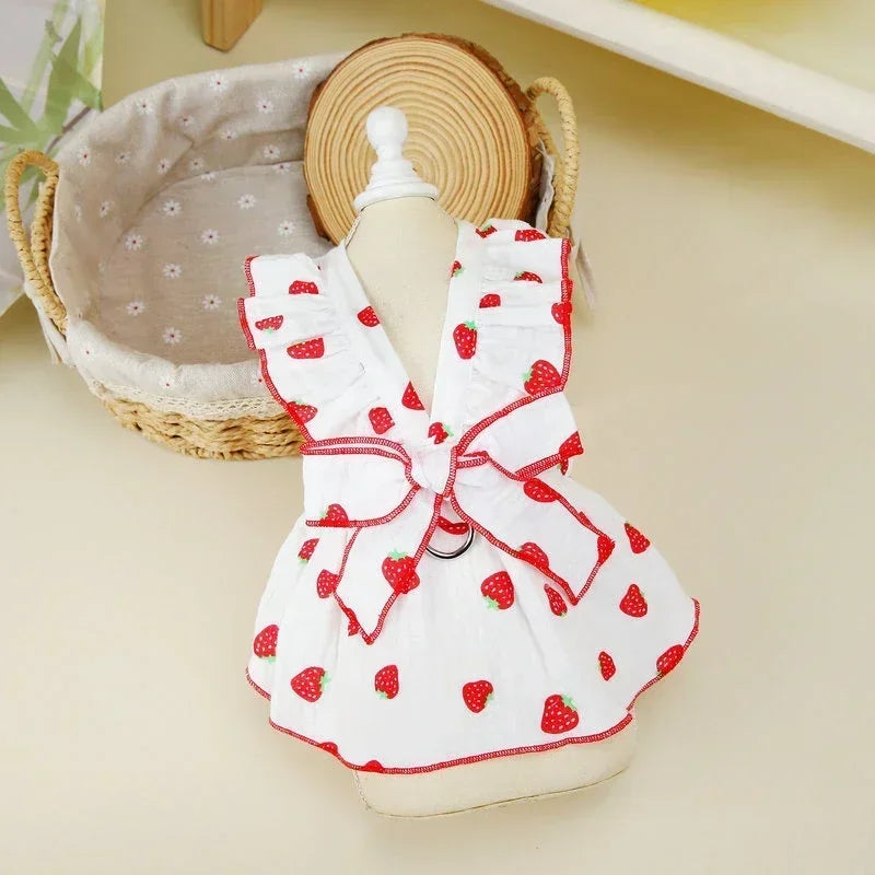 Pet Strawberry Dress Summer Dog Clothes Luxury Dog Vest Suspender Skirt Cat Cooling Shirt Bichon Chihuahua Clothing Dog Outfits