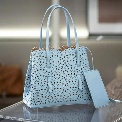 Brand Designer Luxury High Quality Mini Cowhide Shoulder Handbags 2025 Hollow Fashion Large Capacity Genuine Leather Bucket Bag