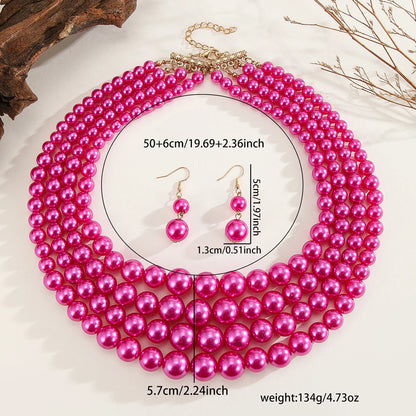 Wedding Jewelry Set Fashion Elegant Multi-layer Handmade Imitation Pearl Beaded Necklace And Earrings Women's Party Accessories