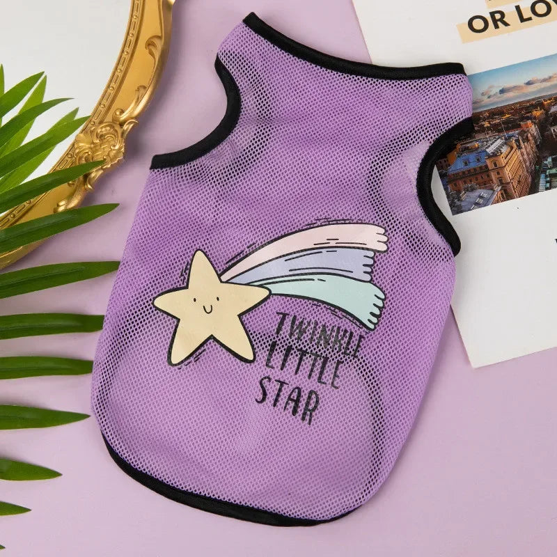 Fashion Summer Mesh Dog Cat Clothes Breathable Thin Puppy Kitten Vest Cute Cartoon Print Pet Clothing for Small Medium Dogs