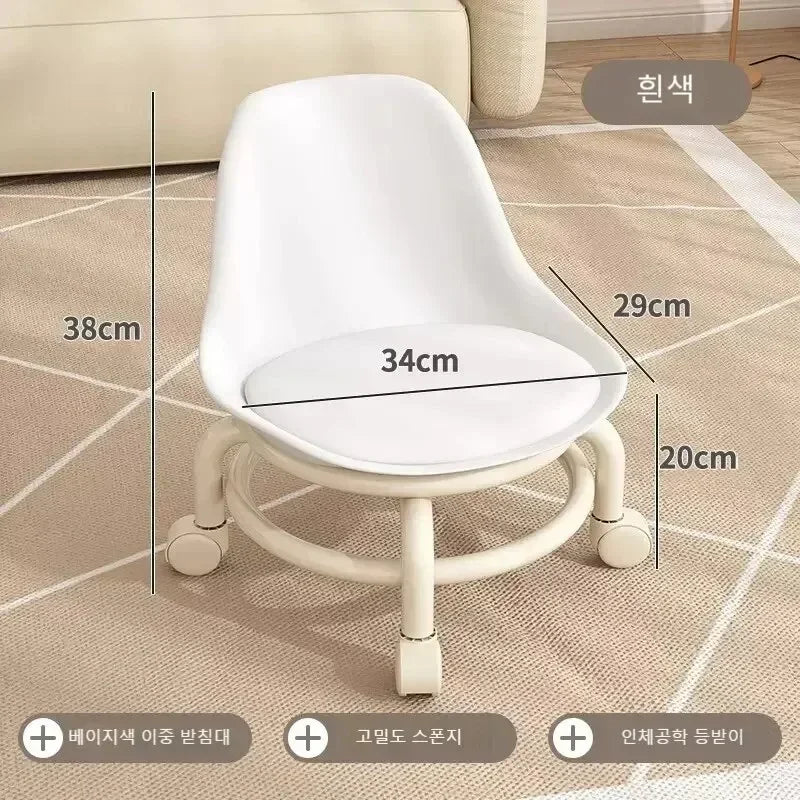 Household Backrest Pulley Low Stool Waist Protection 360 Degree Rotating Versatile Round Stools Modern Simple Universal Wheel