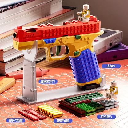 Airsoft-Spielzeugpistole mit Bausteinen, die Patronenhülsen wirft, Dauerfeuer, Blowback, leere, hängende Spielzeugpistole, Outdoor-CS-Waffe für Jungen und Erwachsene