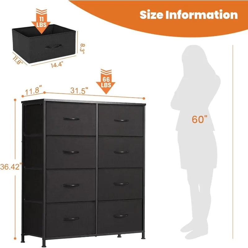 Dresser, Dresser for Bedroom Drawer Organizer Storage Drawers, Fabric Storage Tower with 8 Drawers, Chest of