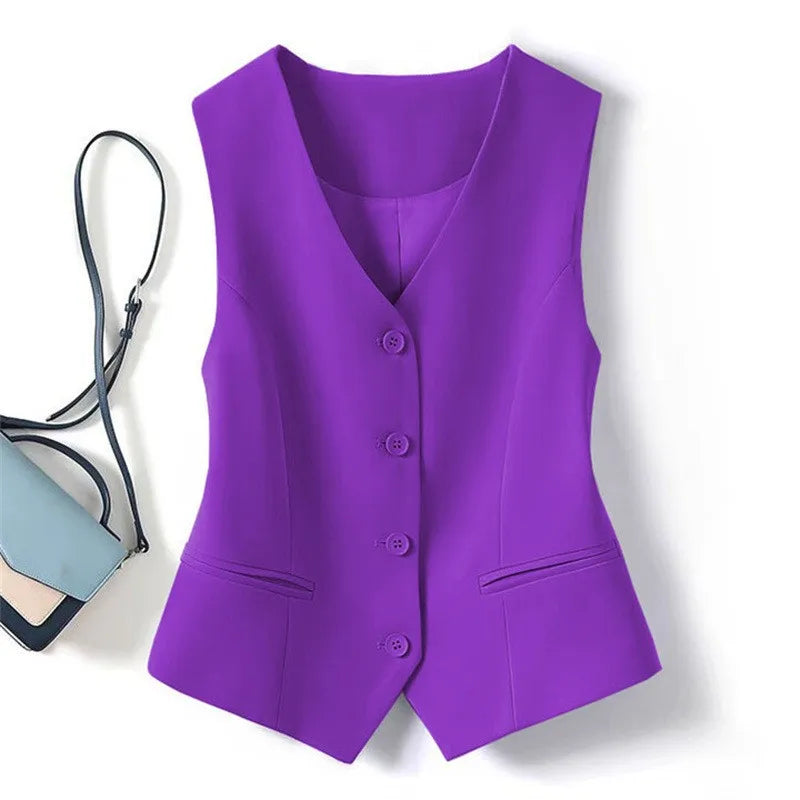 Single Breasted V-neck Short Slim Fitting Vest For Women In Spring And Autumn, Can Be Worn Externally Or Internally