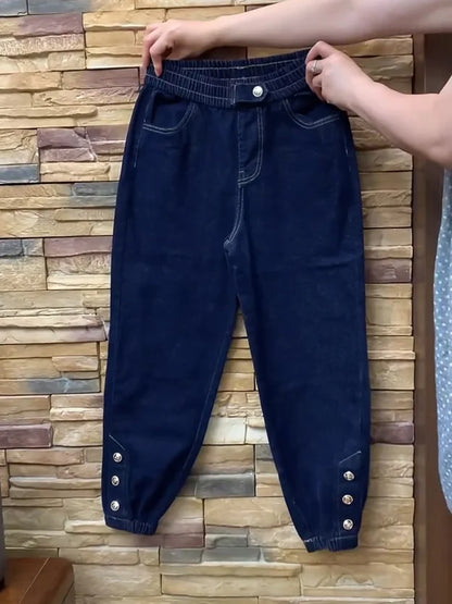 2023 NEW Spring Autumn High Waist Straight Jeans Loose Fit Stretch Haren Denim Pants Ladies Ankle-Length Jeans Pants