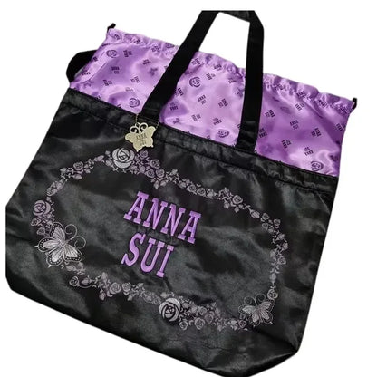 Purple Drawstring Handbags For Women Japan Brand Designer Shoulder Bag Large Capacity Embroidery Fashion Casual Shopper Tote Bag