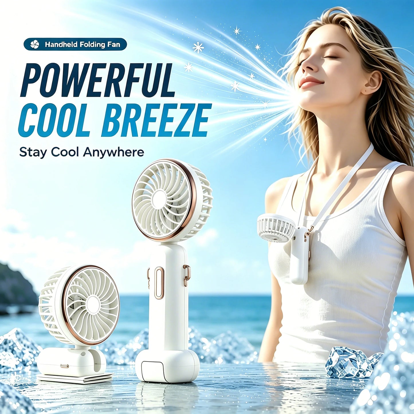 Handheld Fan Foldable Portable Fan with LED Display 2000mAh Battery Operated Mini Hand Held Fan for Travel Beach Outdoor