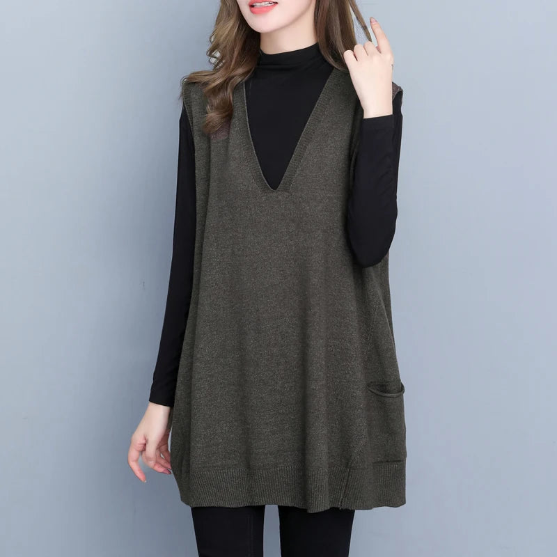 Autumn Winter Loose Svel Knitted Vest Women's Outerwear Faionable Slimming Korean Sle Polyester Fiber V-ne