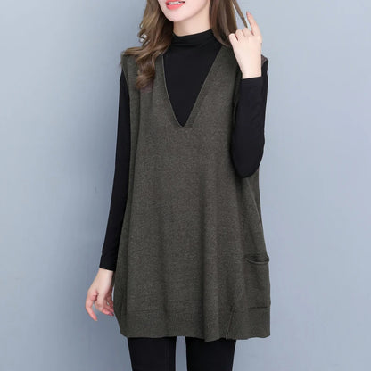 Autumn Winter Loose Svel Knitted Vest Women's Outerwear Faionable Slimming Korean Sle Polyester Fiber V-ne