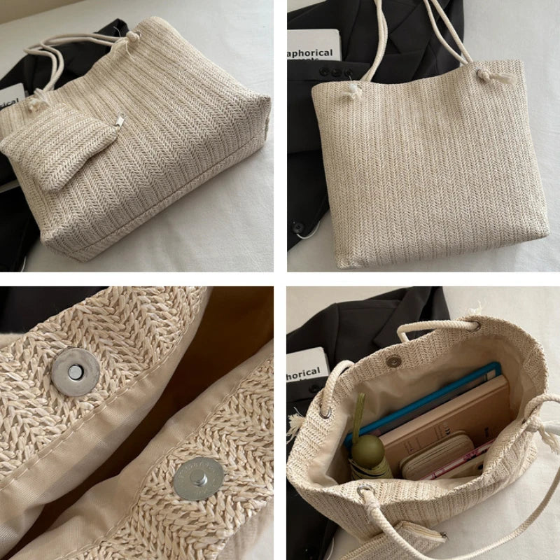 Designer Women Handbags Fashion Large Capacity Straw Tote Bag Summer Beach Bag Casual Bali Big Purse